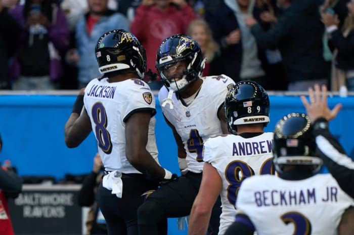Baltimore Ravens quarterback Lamar Jackson connected with wide receiver Zay Flowers for the rookie's first career NFL touchdown.